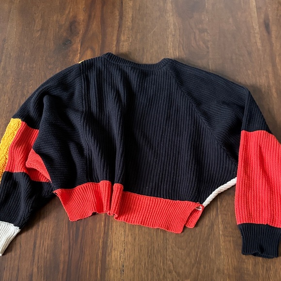 moon & madison Colorblock Cable Knit Sweater in Black, Cream, Red, Yellow - Picture 2 of 3